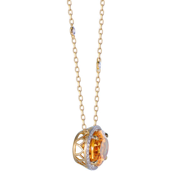 Pendentif Citrine Ovale et Halo de Diamants en Or Jaune