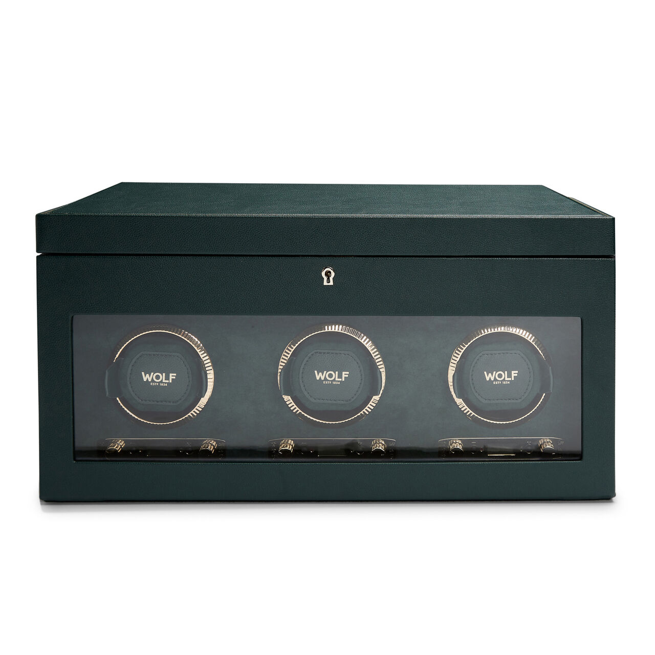 WOLF British Racing Green 3 Piece Watch Winder with Storage image number 0