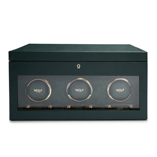 WOLF British Racing Green 3 Piece Watch Winder with Storage image number 0