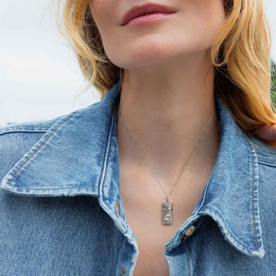 Monica Rich Kosann Loyalty Silver and White Sapphire Dog Charm Pendant on model image number 1