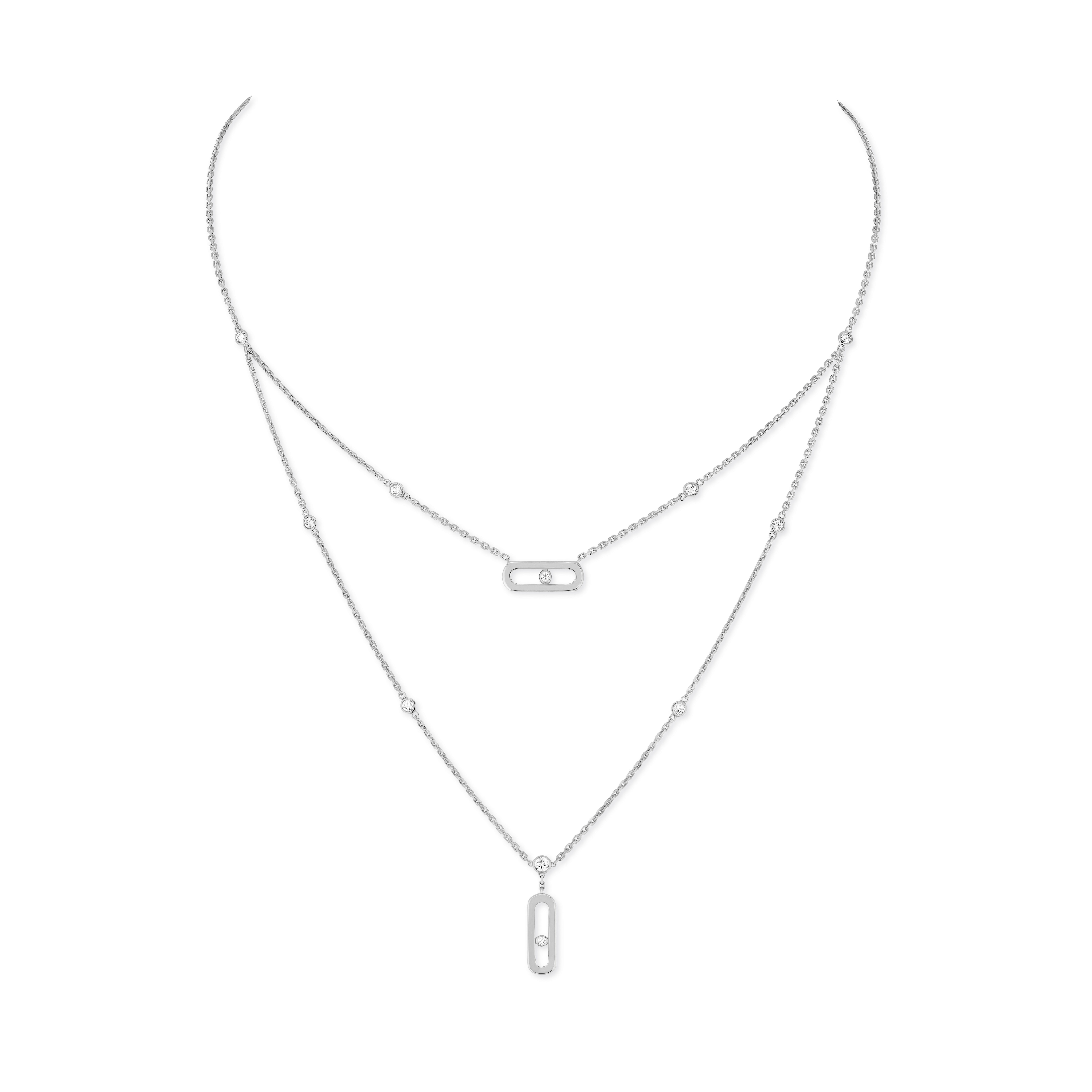 Move Uno White Gold and Diamond 2-Row Necklace