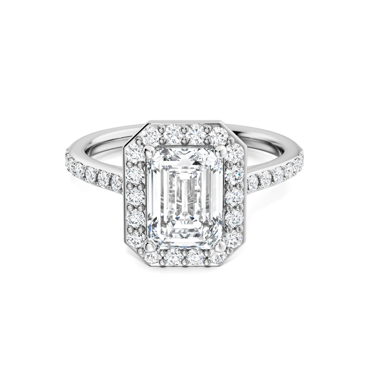 Birks Ros&eacute;e du Matin Emerald Cut Diamond Engagement Ring with Halo and Pav&eacute; Band image number 0