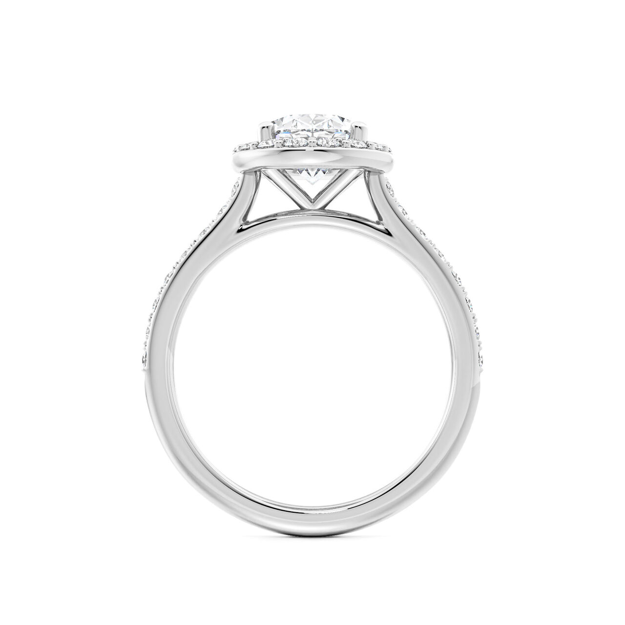 Birks Ros&eacute;e du Matin White Gold Oval-Cut Diamond Engagement Ring with Halo and Pav&eacute; Band image number 2