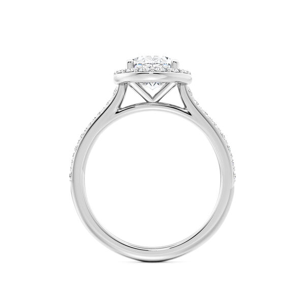 Platinum Oval-Cut Diamond Engagement Ring with Halo and Pav&eacute; Band