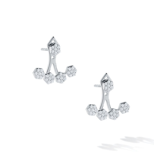 Petites boucles d'oreilles balanciers en or blanc et diamants