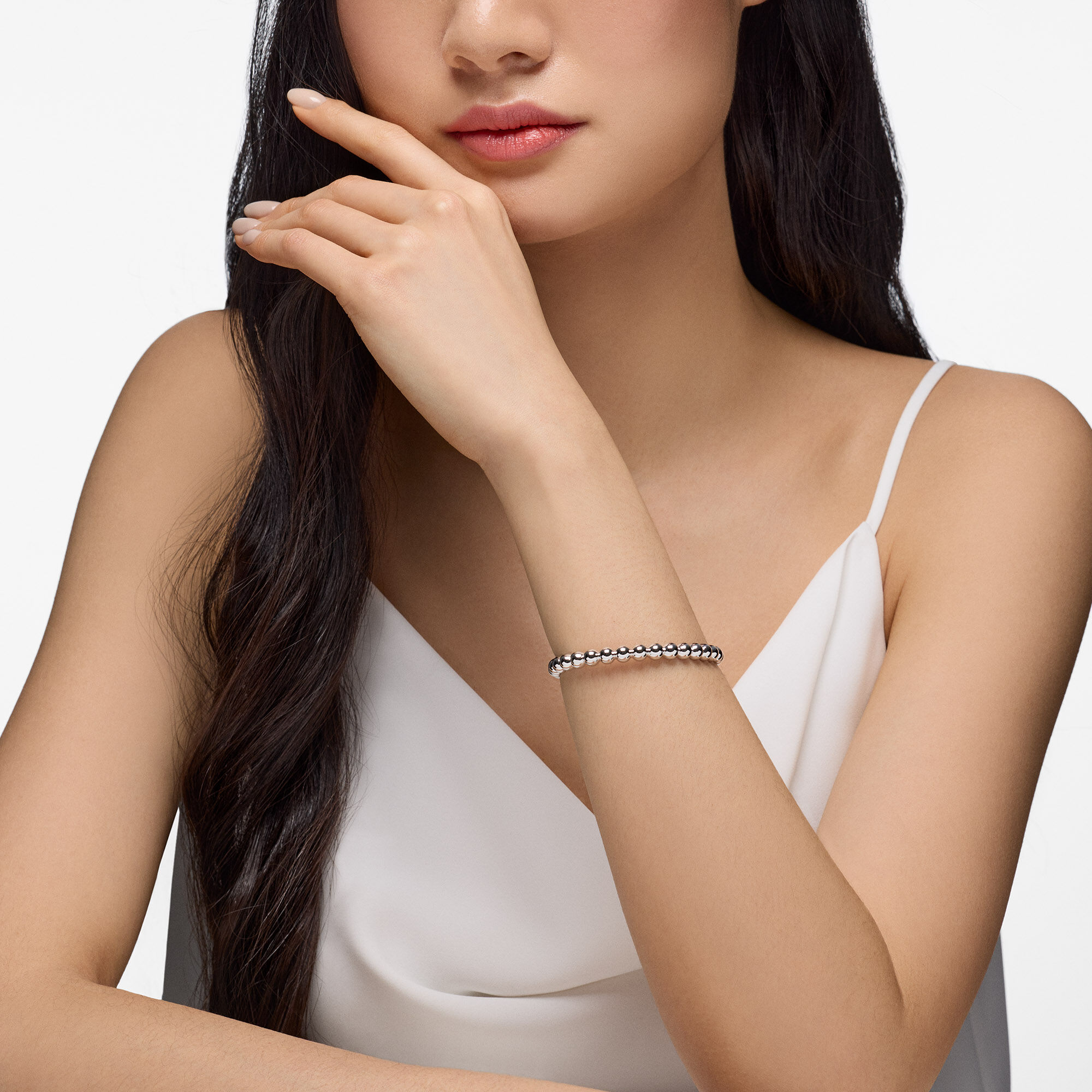 Silver Beaded Bangle, Small