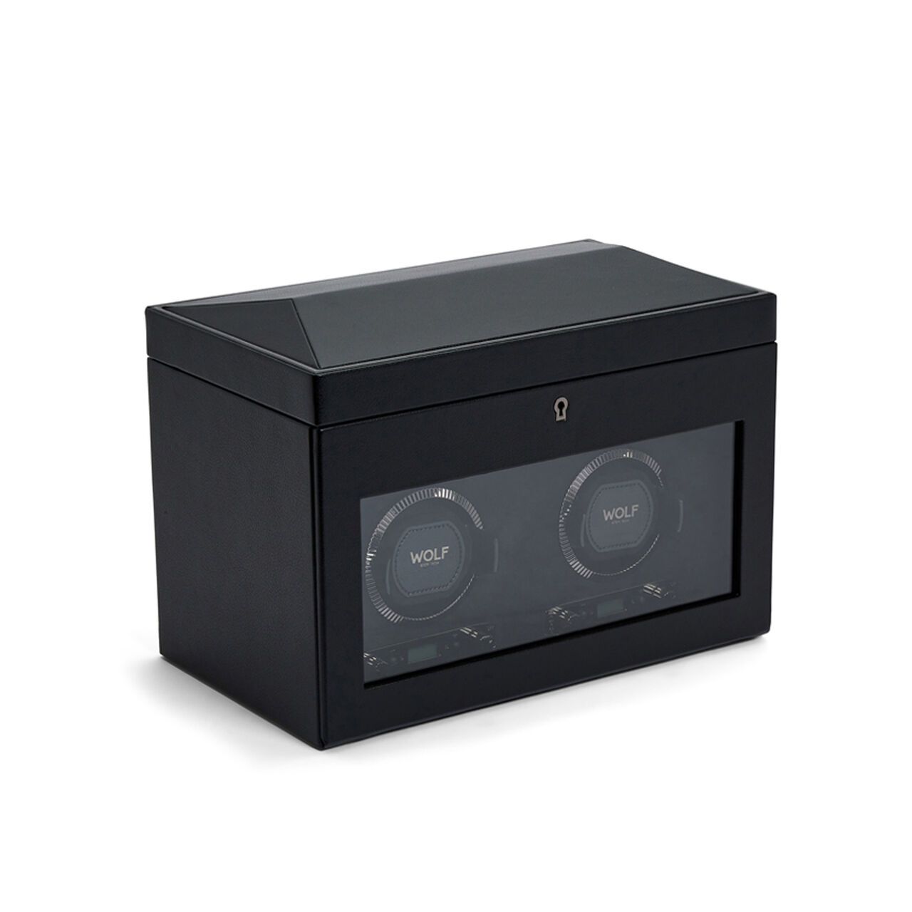 WOLF British Racing Black 2 Piece Watch Winder with Storage Angle image number 1