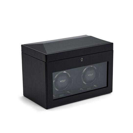 WOLF British Racing Black 2 Piece Watch Winder with Storage Angle image number 1