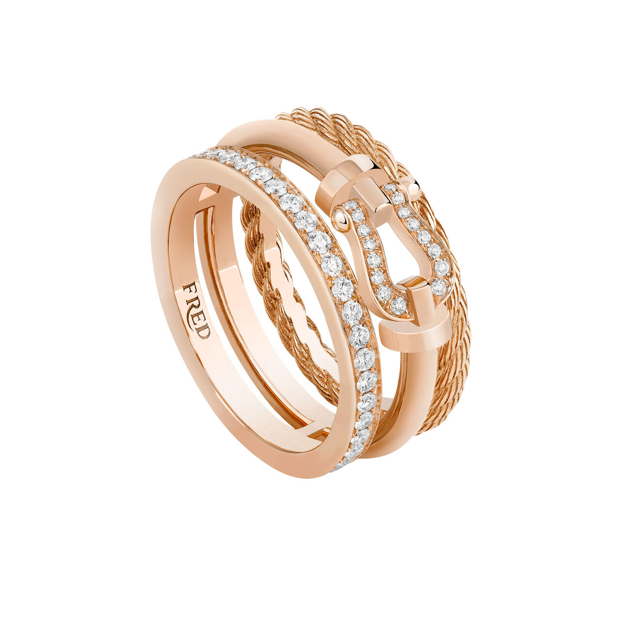 Fred Force 10 Rise Rose Gold and Diamond Pav&eacute; Ring, side view image number 1
