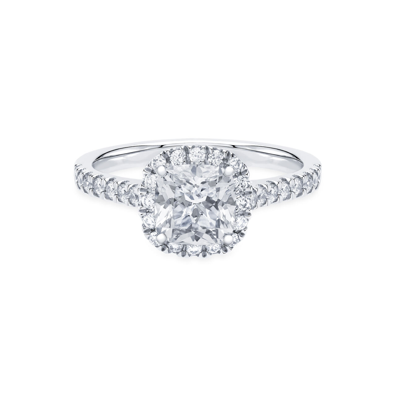 bijoux birks rosee du matin cushion cut diamond engagement ring with halo and pave band image number 0