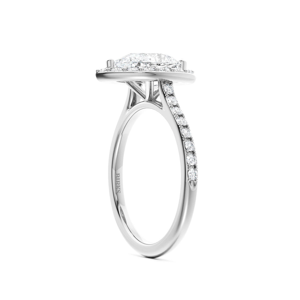 Birks Ros&eacute;e du Matin Pear-Cut Diamond Engagement Ring with Halo and Pav&eacute; Band in White Gold image number 1