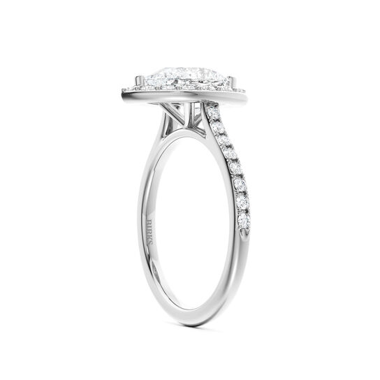 Birks Ros&eacute;e du Matin Pear-Cut Diamond Engagement Ring with Halo and Pav&eacute; Band in White Gold image number 1