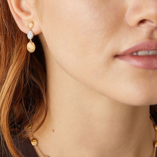 Marco Bicego Siviglia Yellow Gold and Diamond Drop Earrings OB1234 B YW model image number 2