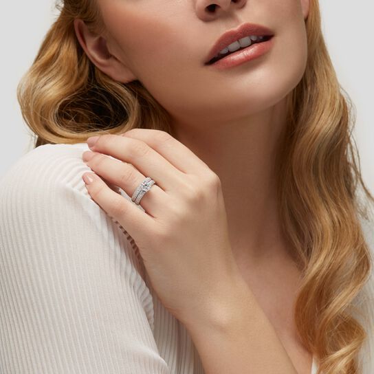 Birks Blue Pavé Solitaire Engagement Ring On Model image number 2
