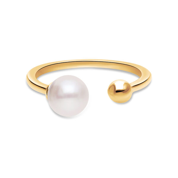 Bague ouverte en or jaune avec perle d&rsquo;eau douce et bille d&rsquo;or