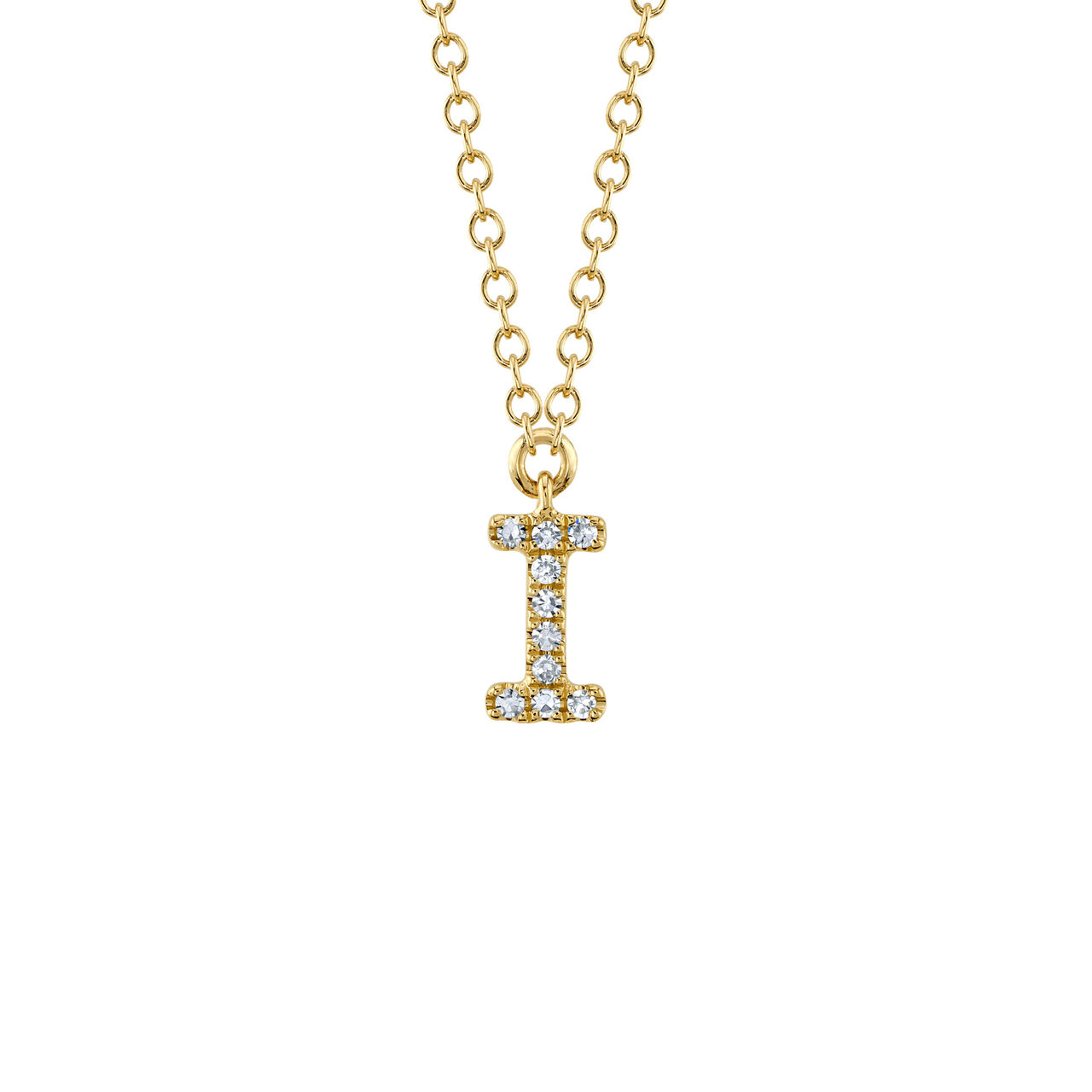 Shy Creation Initials YellOw Gold  and Diamond Pavé Letter I Necklace SC55007904-I image number 0