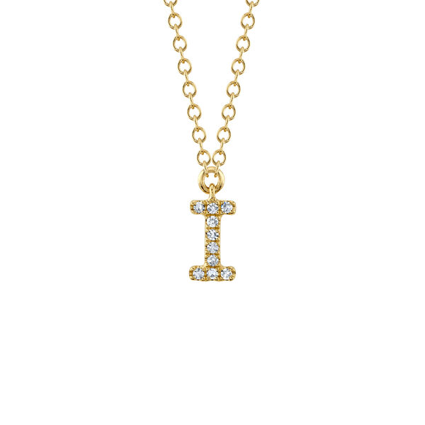 Collier initiale lettre I en or jaune avec pav&eacute; de diamants