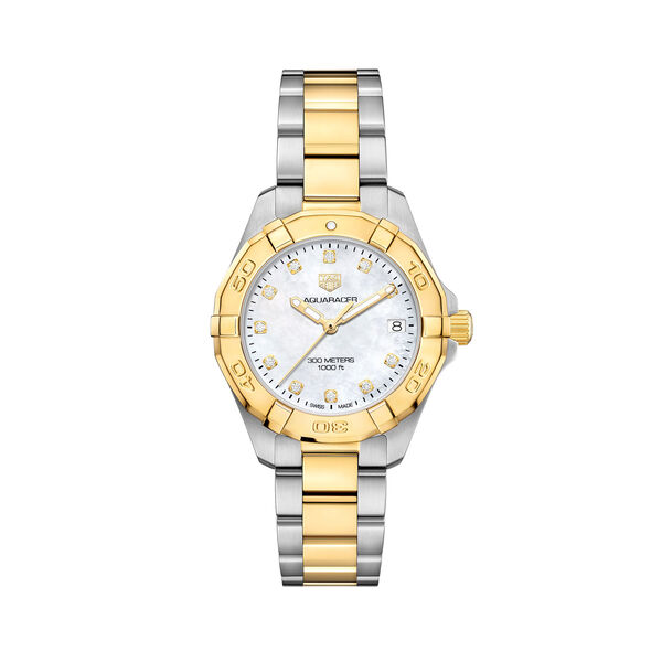 Aquaracer Quartz 32 mm Yellow Gold Plated Stainless Steel with Diamond
