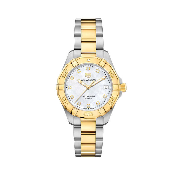 Aquaracer 32 mm quartz en acier inoxydable et plaqué or jaune avec diamants