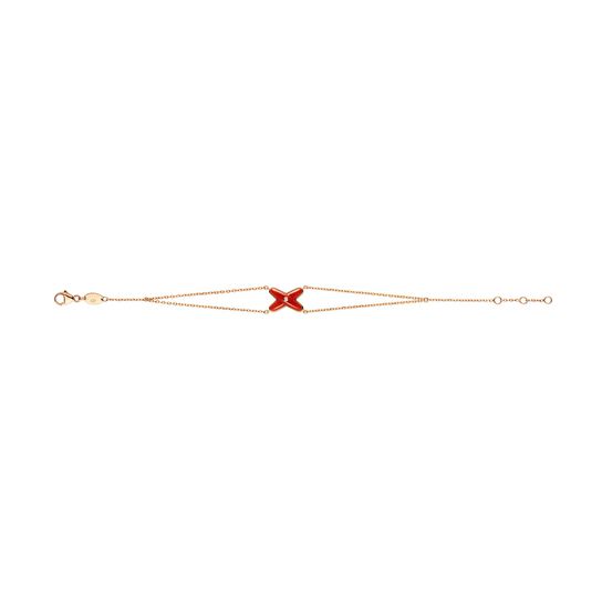 Bracelet double chaîne Jeux de Liens en or rose avec cornaline et diamant image number 1