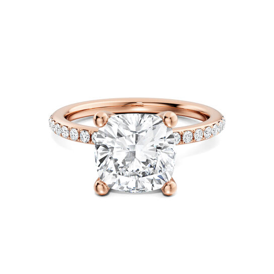 Cushion-cut diamond pav&eacute; engagement ring in rose gold, front view image number 0
