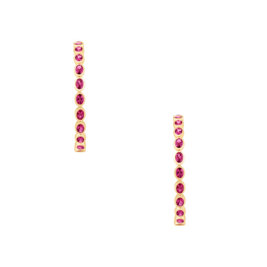 Boucle d'oreilles anneaux en or jaune avec tourmaline rose en forme ovale image number 1
