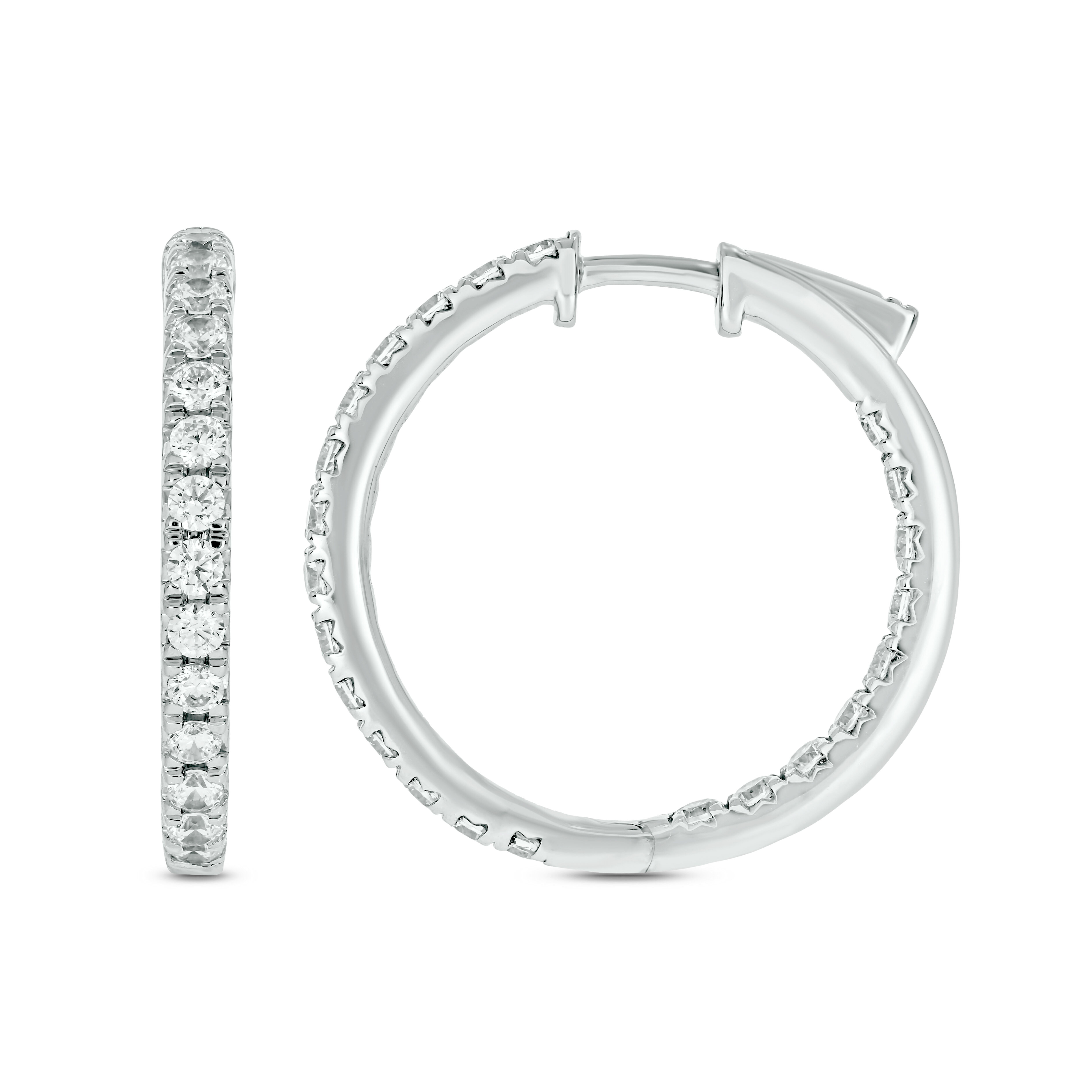 Round 2 ct Diamond Hoop Earrings in 18K White Gold