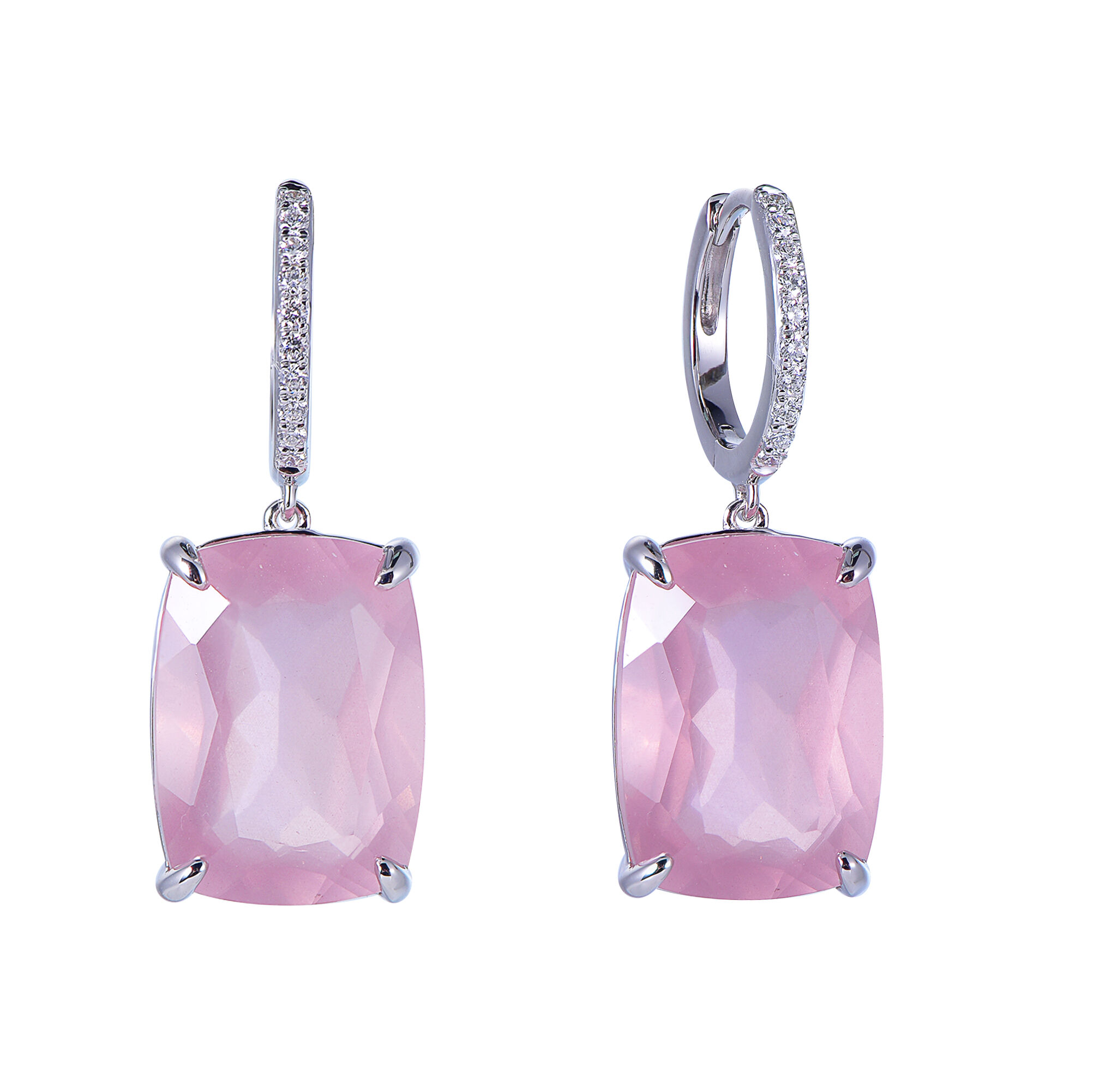 Rose Quartz Earrings in White Gold