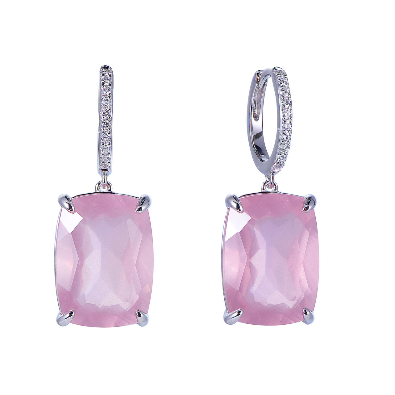 Boucles d'Oreilles Quartz Rose en Or Blanc image number 0