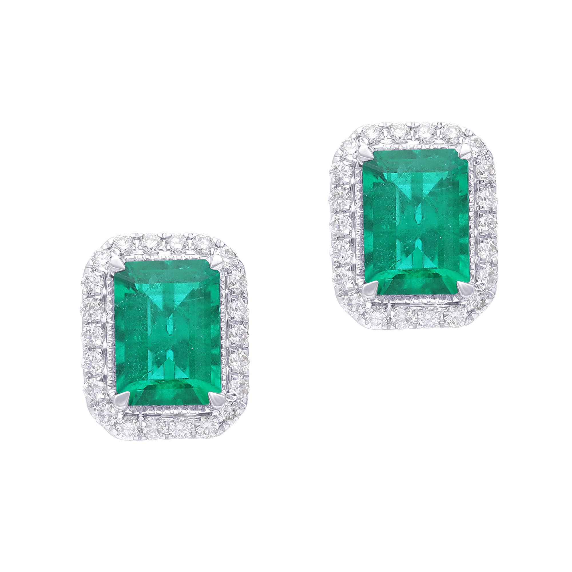 Emerald and Diamond Halo Stud Earrings Maison Birks Salon