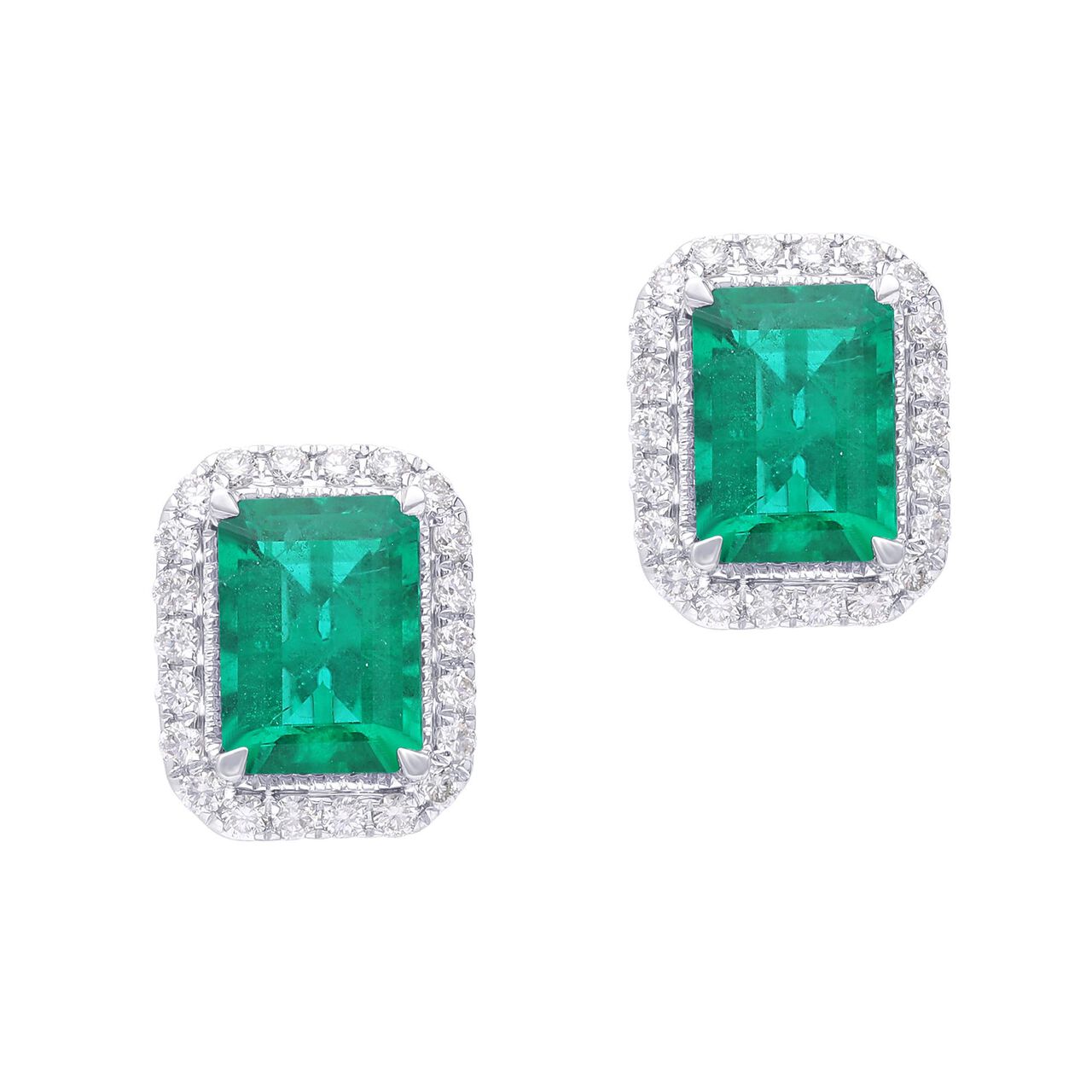 maison birks salon emerald diamond halo stud earrings sg12183e 75 8e front image number 0