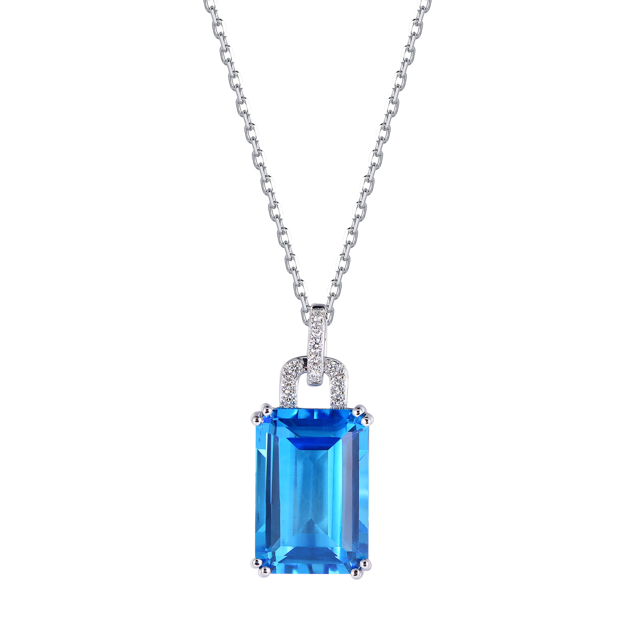 Octagon Swiss Blue Topaz Pendant in White Gold