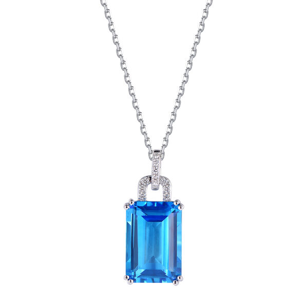 Pendentif Topaze Bleue Suisse Octogonale en Or Blanc