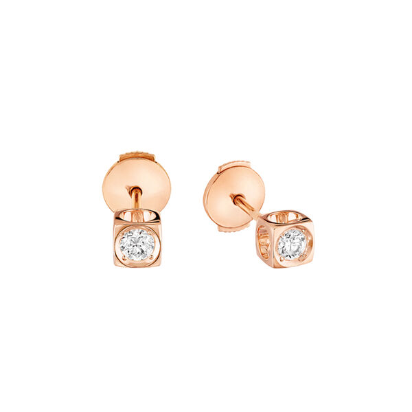 Boucles d'oreilles clous Le Cube Diamant en or rose avec diamants, moyen modèle 