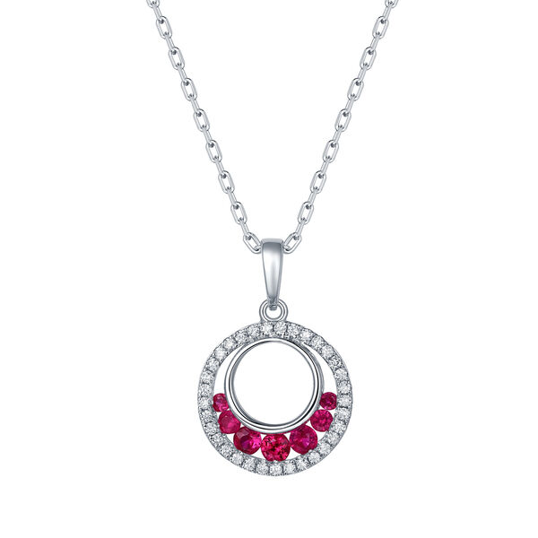 Pendentif Rond Rubis et Diamants en Or Blanc