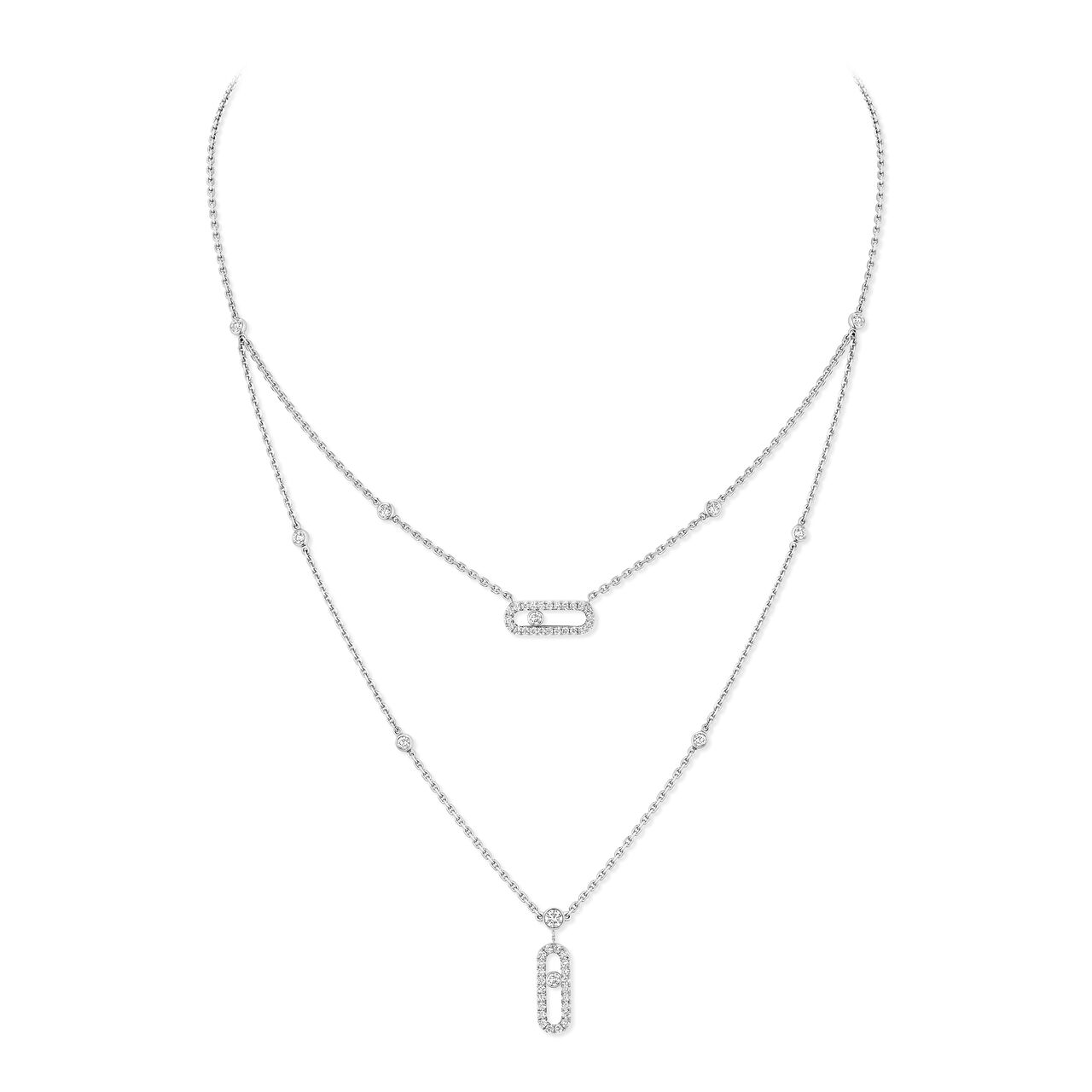 Messika Move Uno White Gold and Diamond Pav&eacute; Two Row Necklace image number 0