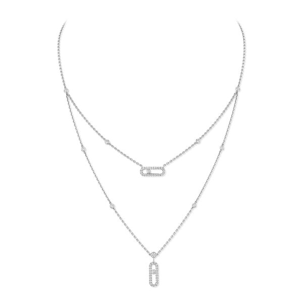 Move Uno White Gold and Diamond Pav&eacute; Two Row Necklace