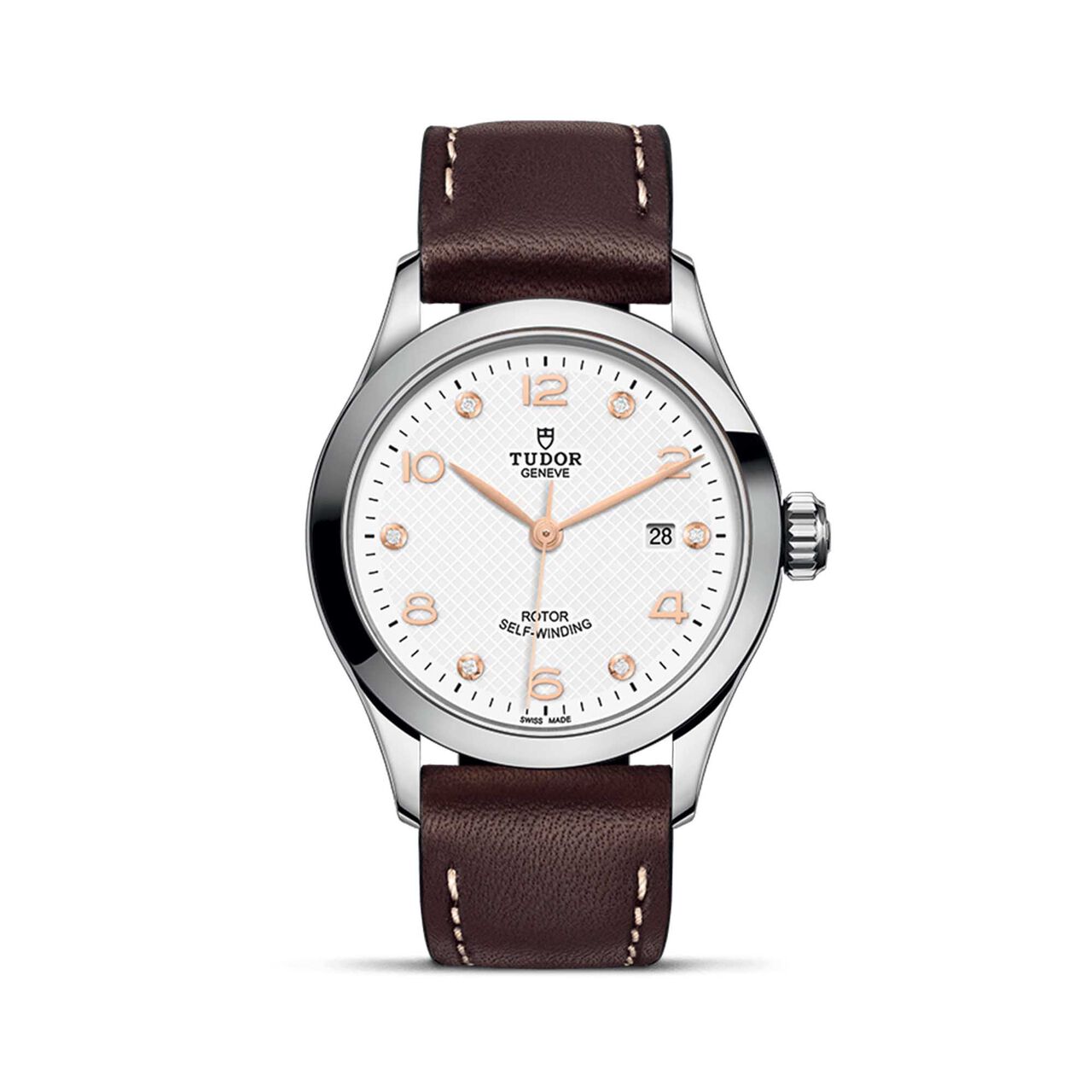 Tudor 1926 28Mm Steel Case White Diamond - Set Dial Brown Leather Strap Steel Bezel image number 0