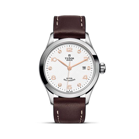Tudor 1926 28Mm Steel Case White Diamond - Set Dial Brown Leather Strap Steel Bezel image number 0