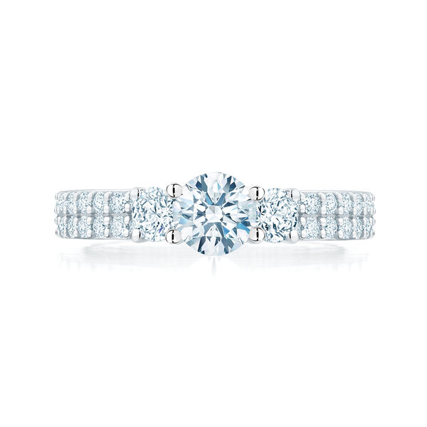 3-Stone Round Diamond Engagement Ring with Diamond Band