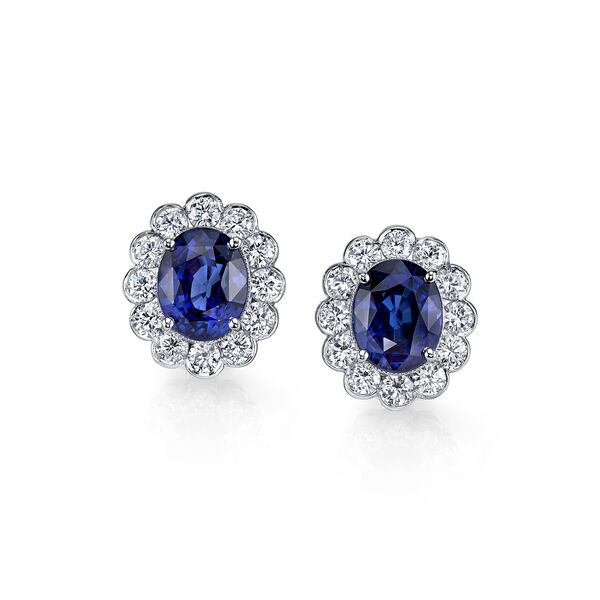 Oval Sapphires and Diamond Stud Earrings