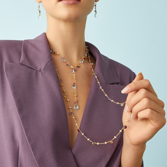 Marco Bicego Paradise Long Yellow Gold Iolite & Blue Topaz Necklace On Model image number 1