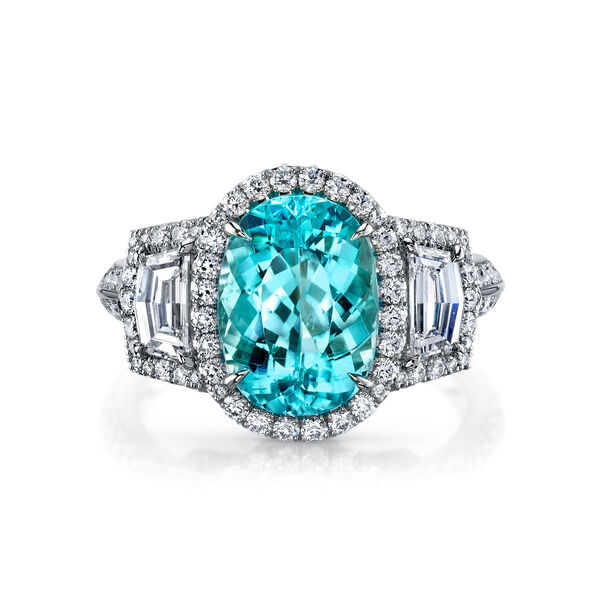 Bague tourmaline type paraíba avec halo de diamants