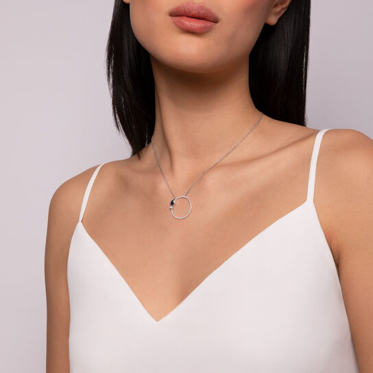 Splash Diamond and Sapphire Circle Pendant on model image number 1
