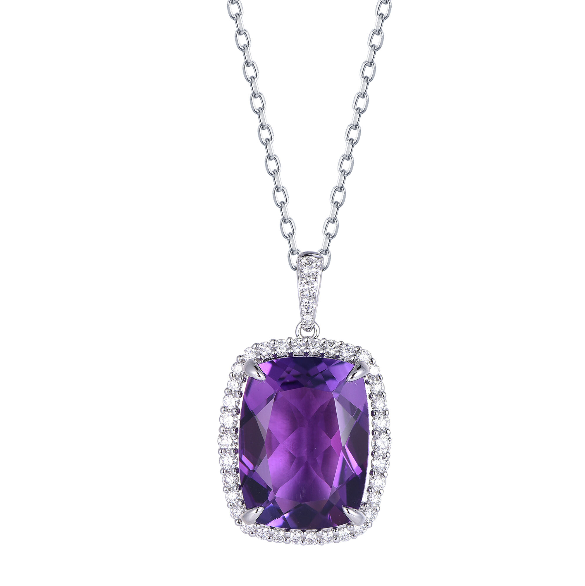 Amethyst Pendant in White Gold