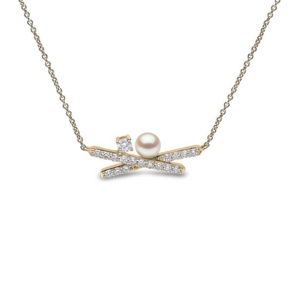 Collier Sleek en or jaune avec une perle et diamants