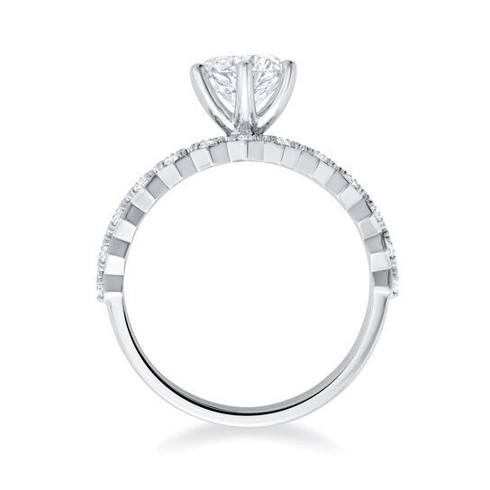 Round Solitaire Diamond Engagement Ring with White Gold and Diamond Paved Band image number 3