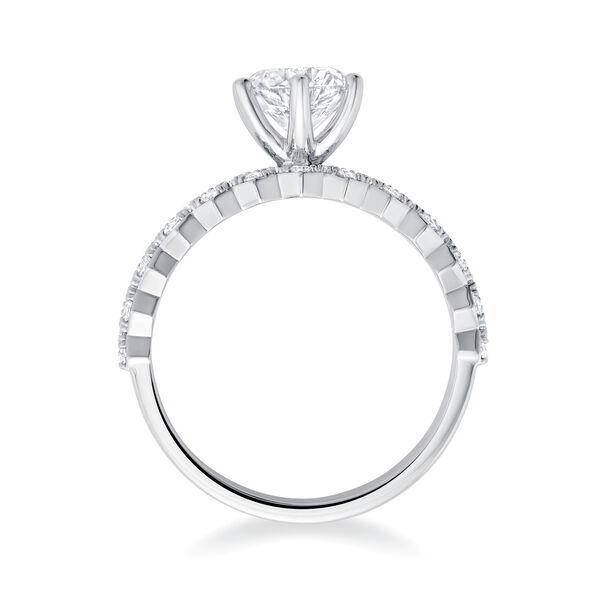 Round Solitaire Diamond Engagement Ring with White Gold and Diamond Paved Band