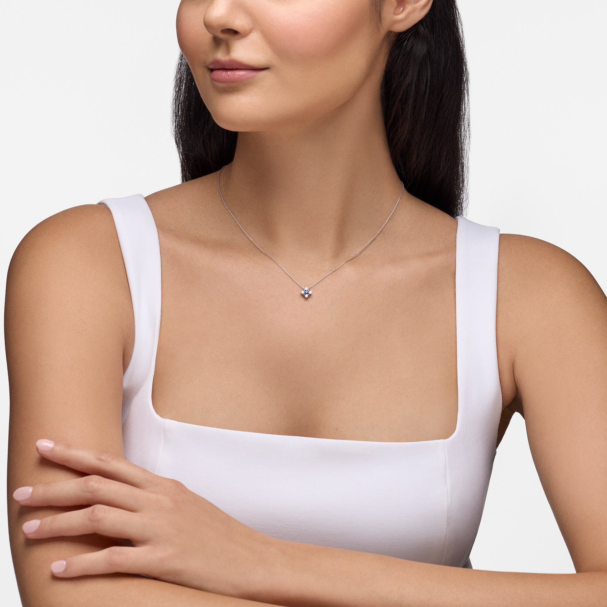 Sapphire and Diamond Square Cluster Pendant