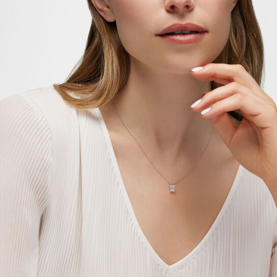 White Gold and Diamond Rectangular Cluster Pendant, Large 450018643049 on Model image number 1